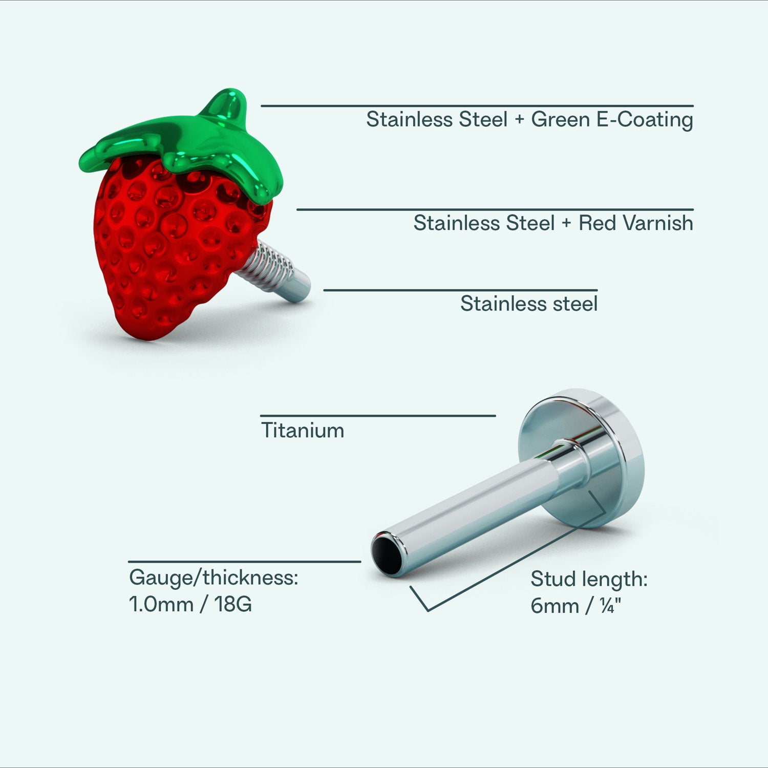 Strawberry Flat Back Earring