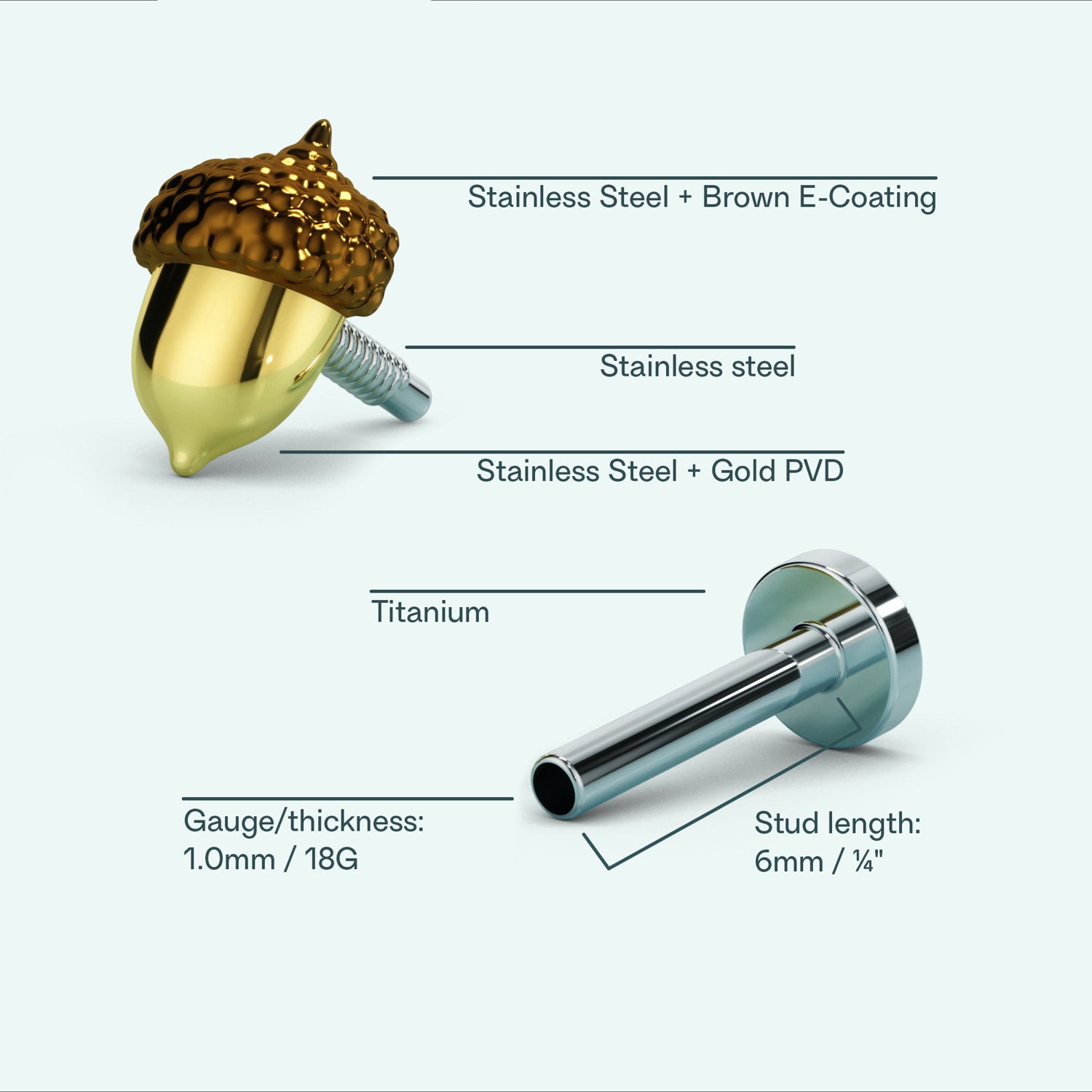 Acorn Flat Back Earring