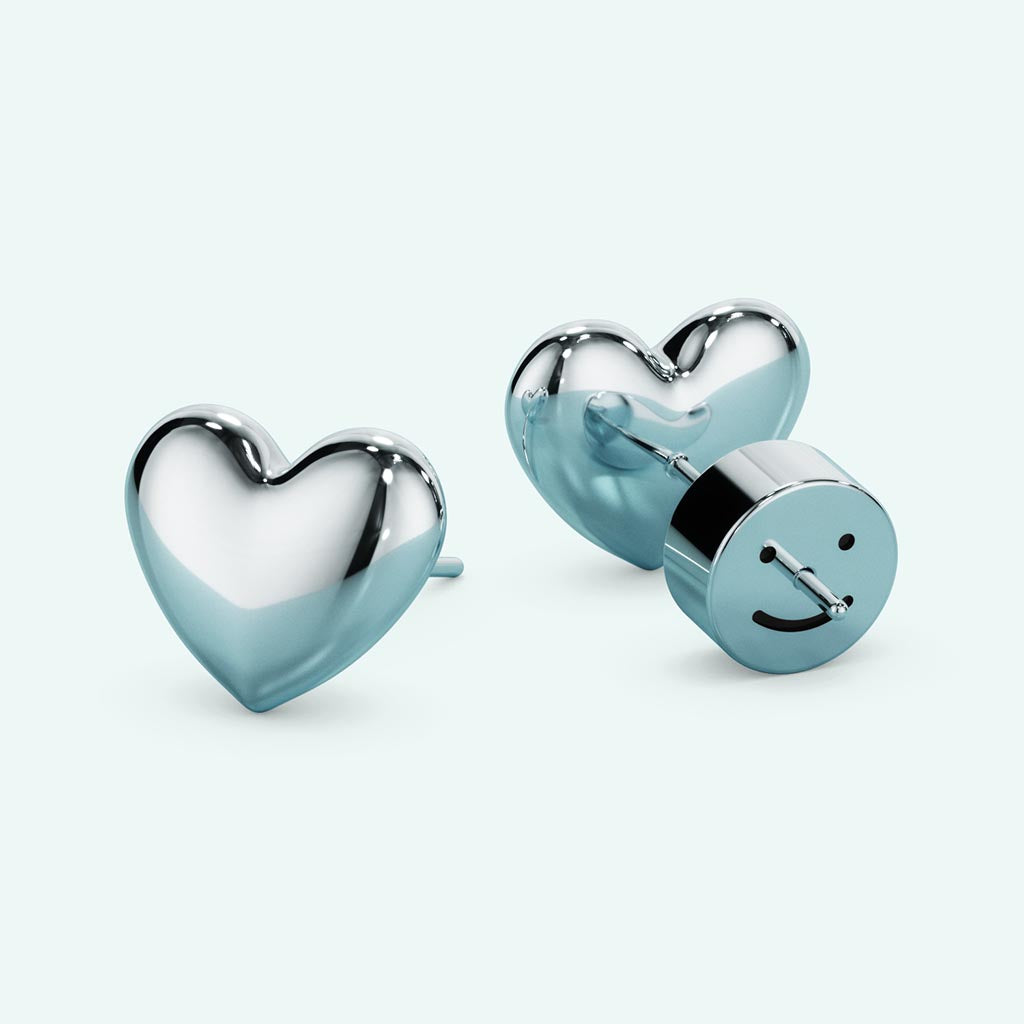 Puffy Stud Earrings - Heart