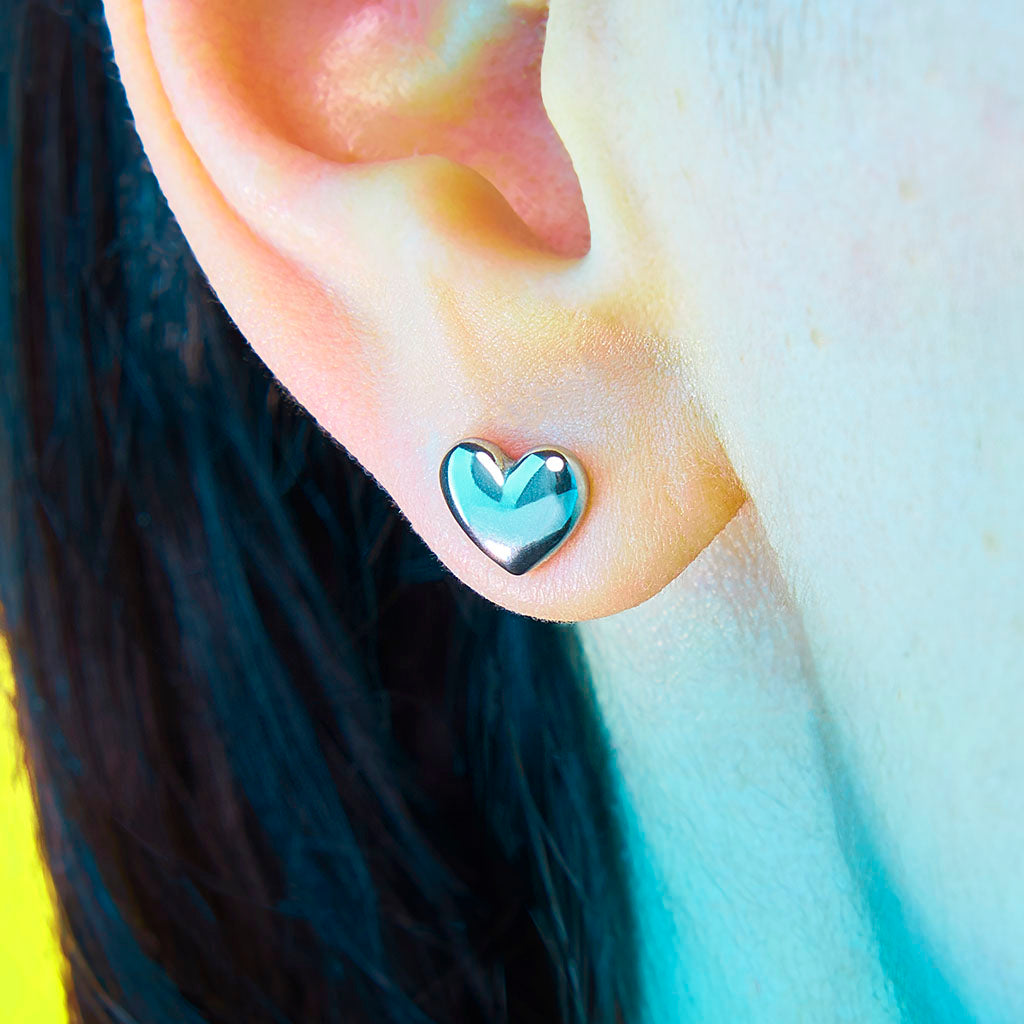 Puffy Stud Earrings - Heart